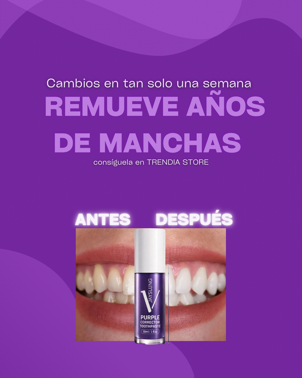 Crema dental purpura blanqueadora de dientes