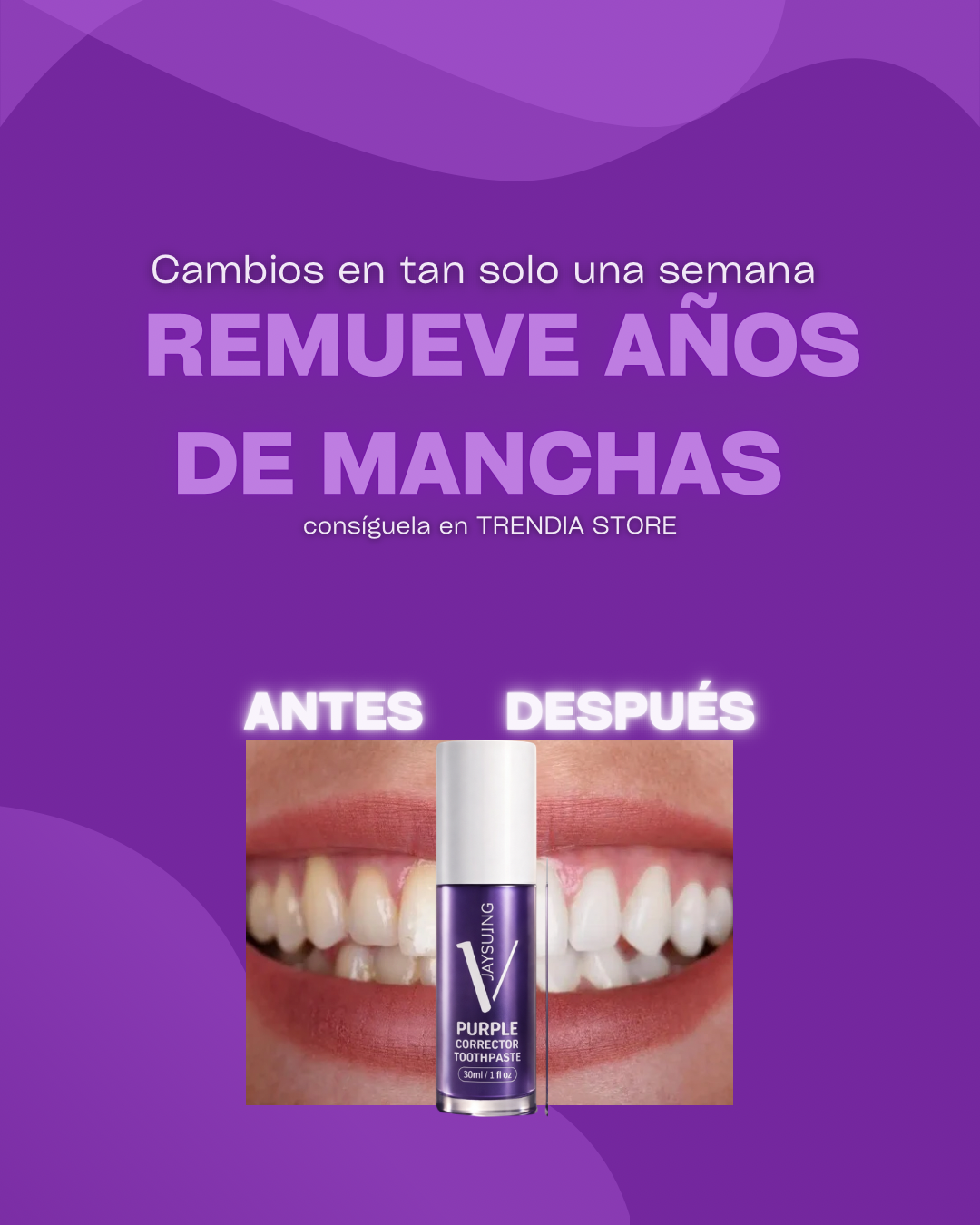 Crema dental purpura blanqueadora de dientes